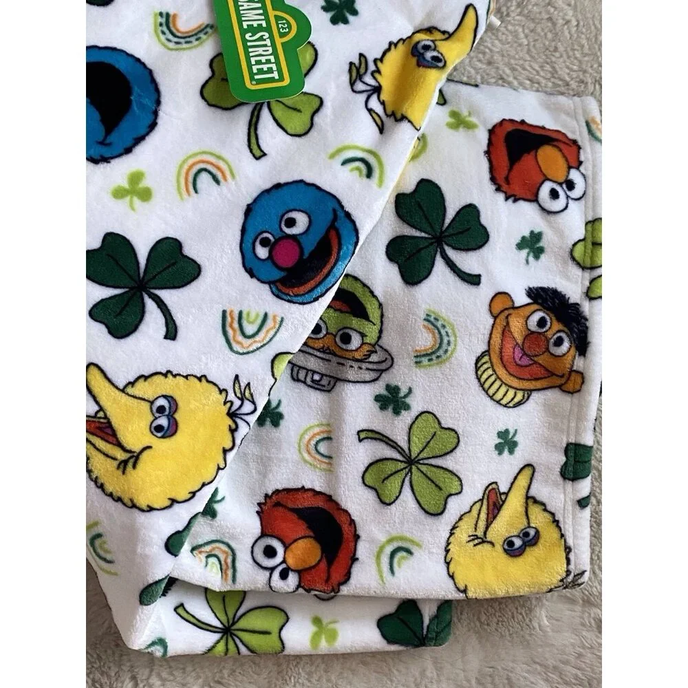 Sesame Street‎ Cookie Monster Elmo Grover St. Patrick’s Day Blanket 60”x70” NEW